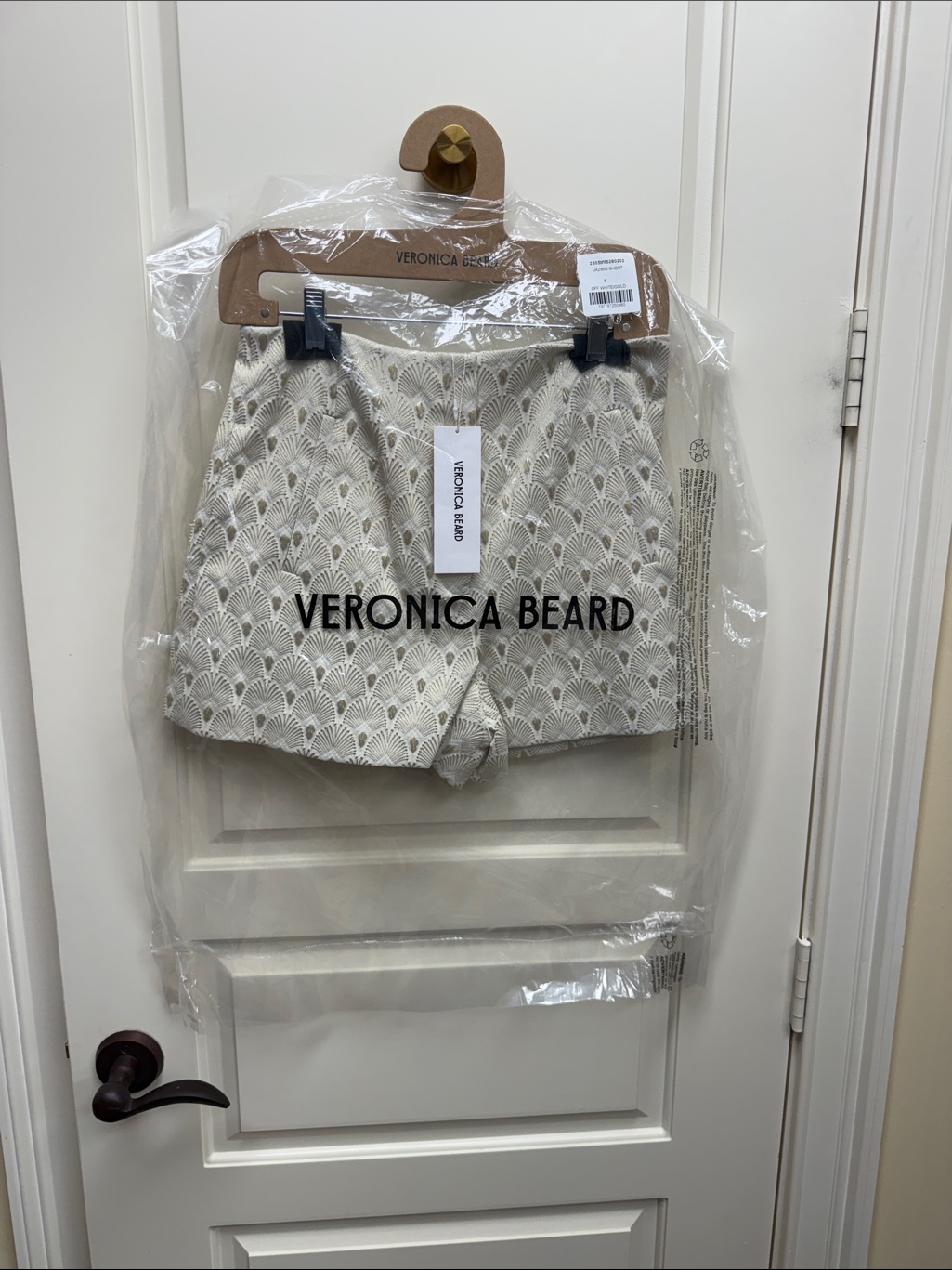 Veronica Beard Cream Patterned High-Rise Shorts